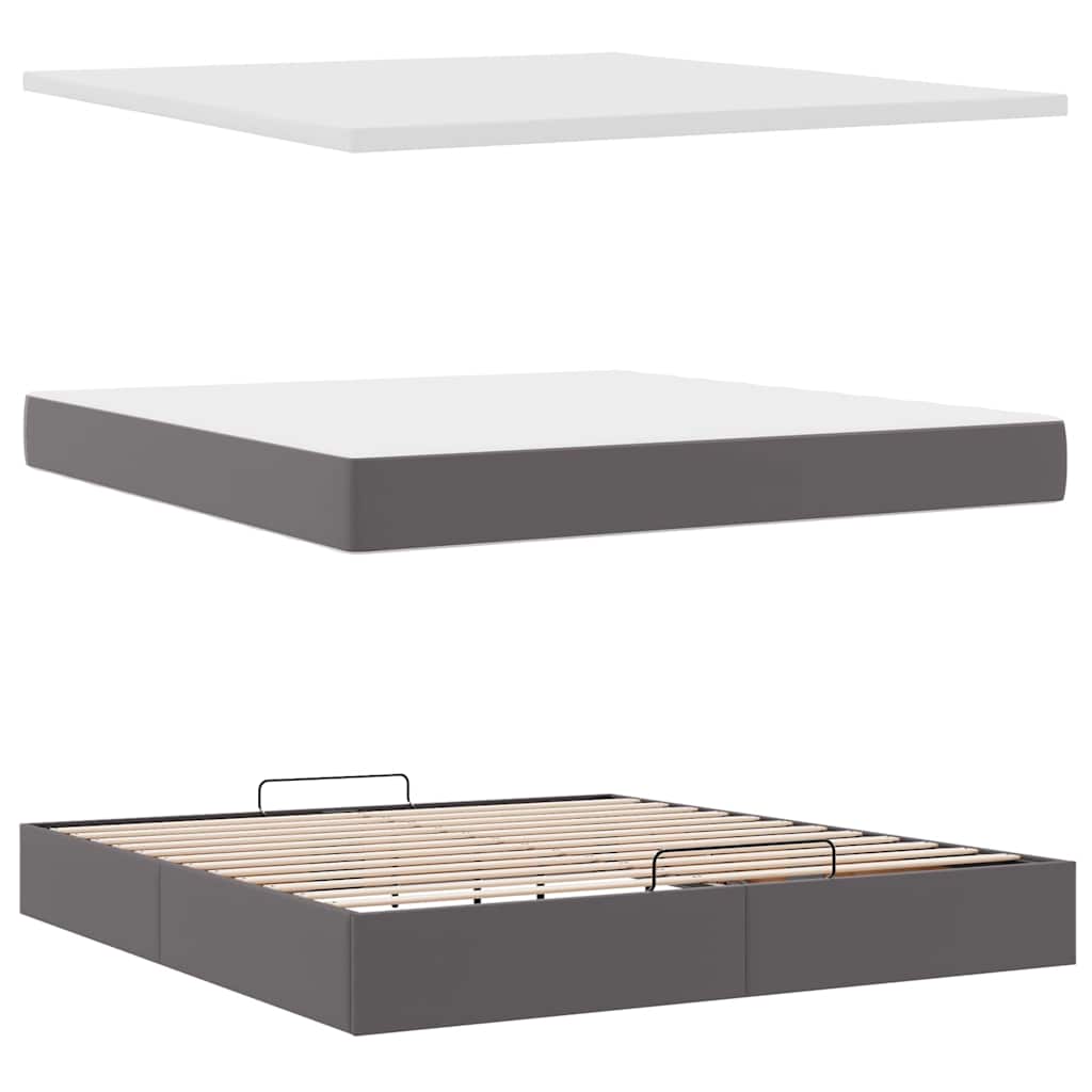 Ottoman-Bett mit Matratze & LEDs Grau 180x200 cm Kunstleder