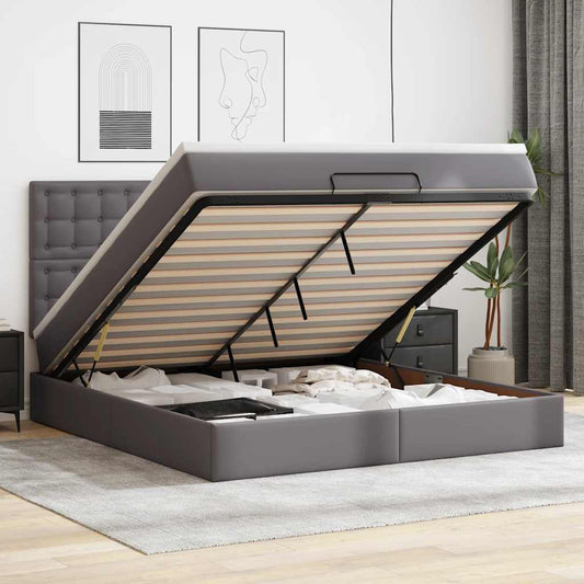 Ottoman-Bett mit Matratze & LEDs Grau 180x200 cm Kunstleder
