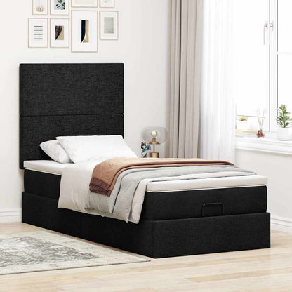 Ottoman-Bett mit Matratze & LEDs Schwarz 90x190 cm Stoff