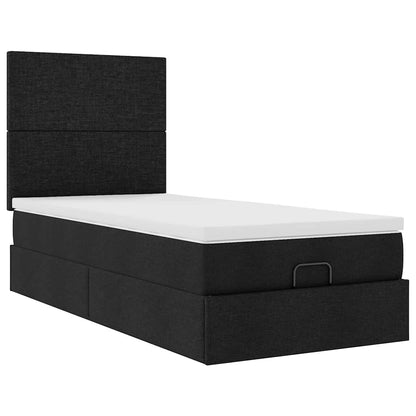 Ottoman-Bett mit Matratze & LEDs Schwarz 90x190 cm Stoff
