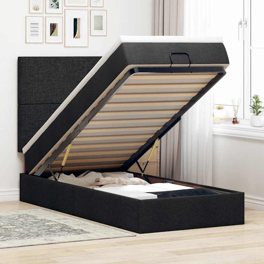 Ottoman-Bett mit Matratze & LEDs Schwarz 90x190 cm Stoff