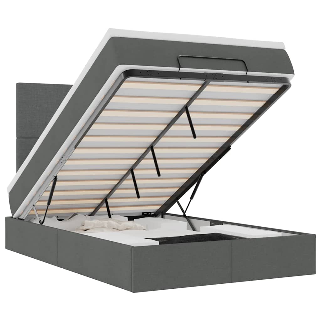 Ottoman-Bett mit Matratze & LEDs Dunkelgrau 120x190 cm Stoff