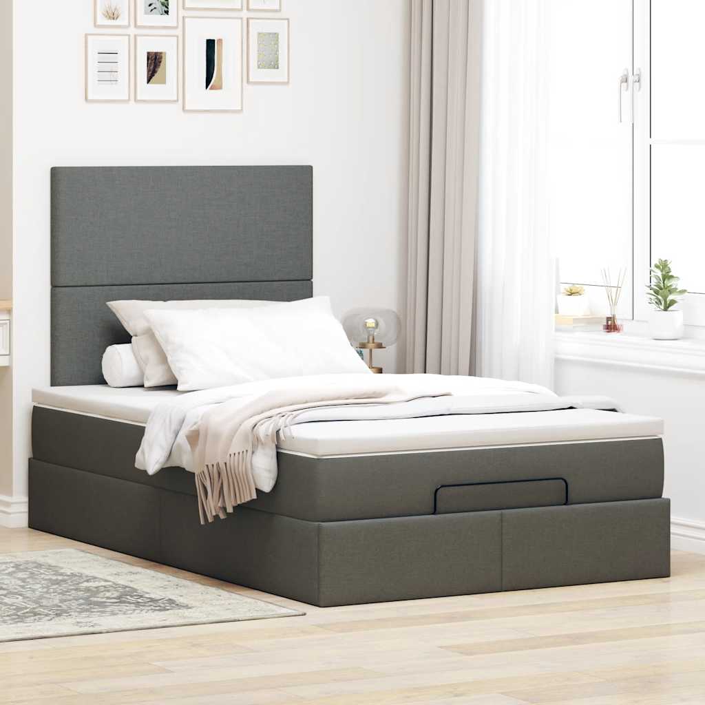 Ottoman-Bett mit Matratze & LEDs Dunkelgrau 120x190 cm Stoff