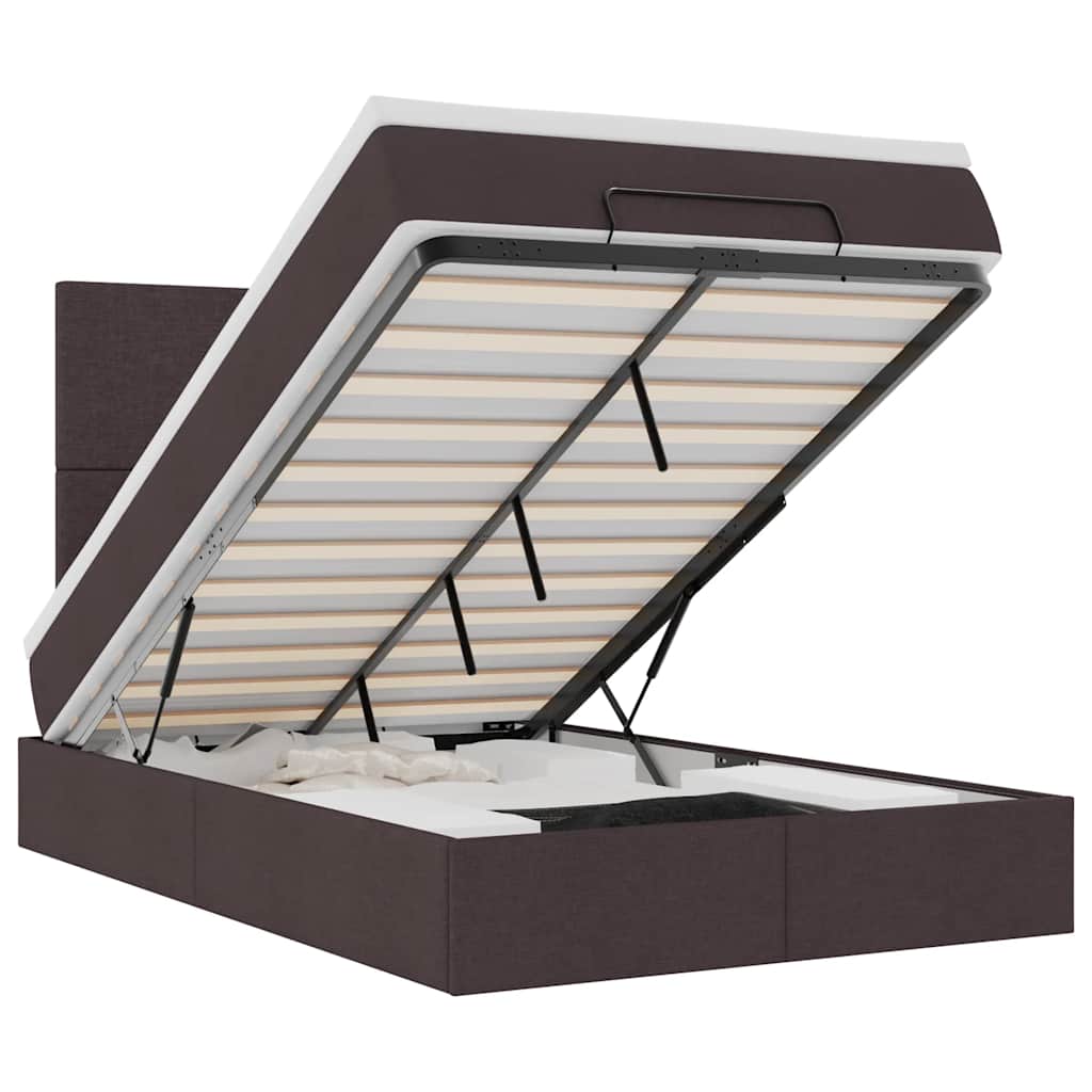 Ottoman-Bett mit Matratze & LEDs Dunkelbraun 120x190 cm Stoff