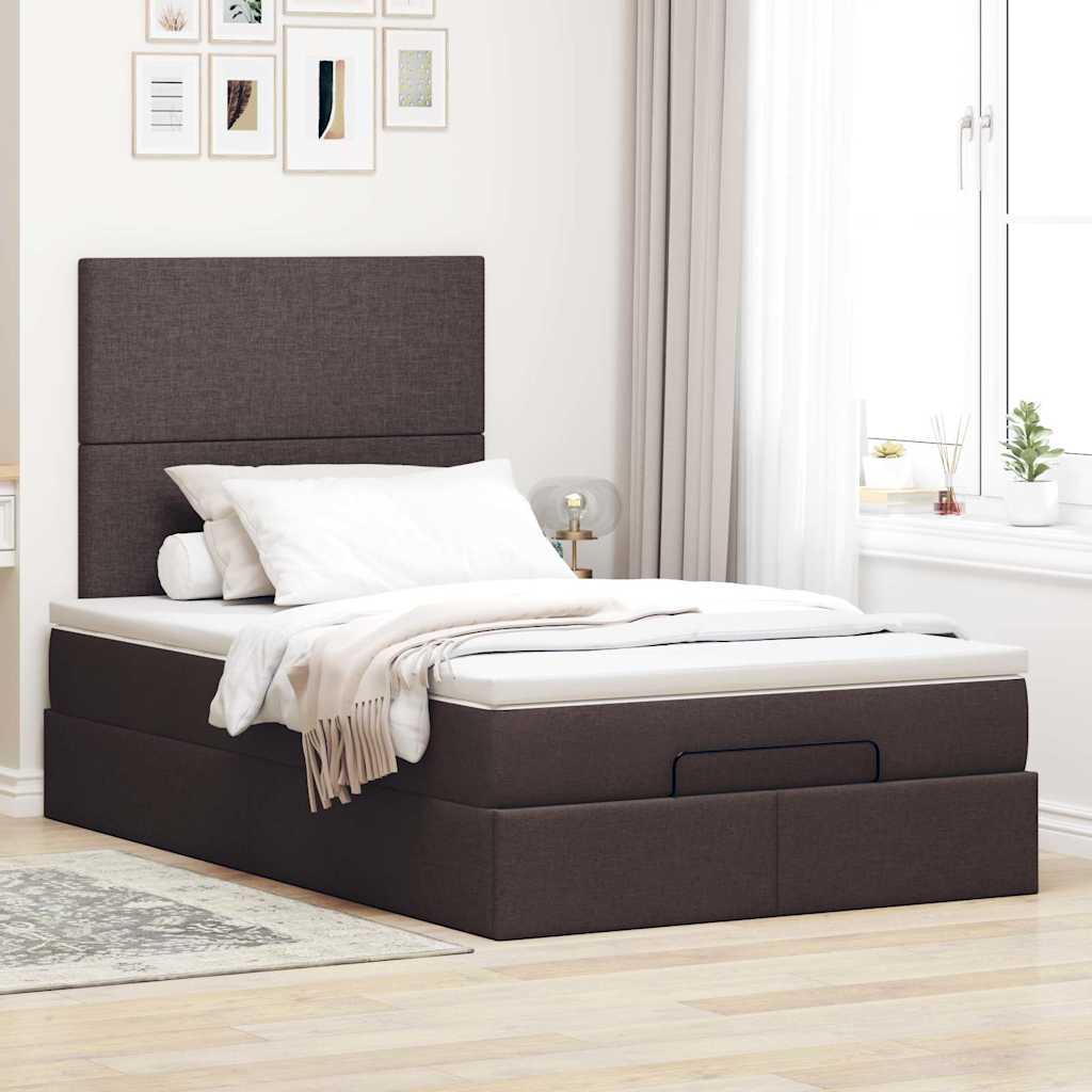 Ottoman-Bett mit Matratze & LEDs Dunkelbraun 120x190 cm Stoff