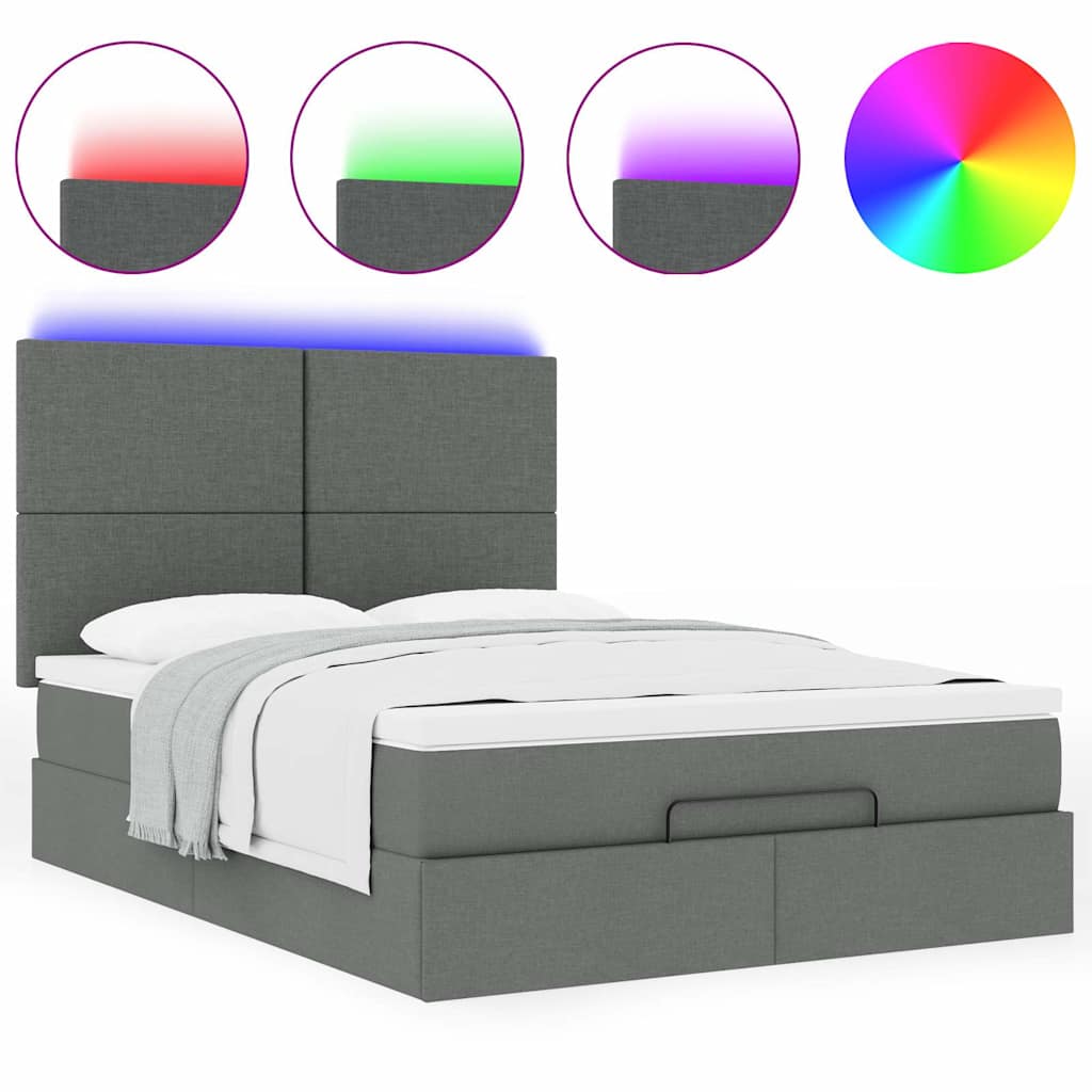 Ottoman-Bett mit Matratze & LEDs Dunkelgrau 140x190 cm Stoff