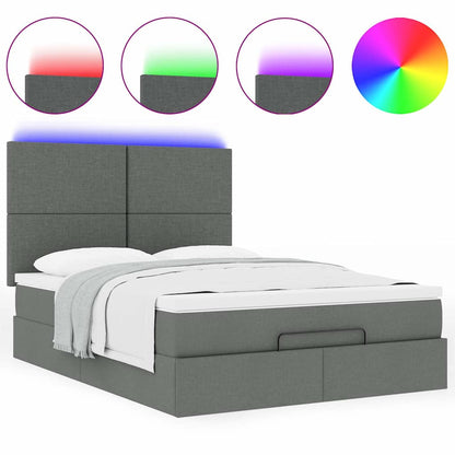 Ottoman-Bett mit Matratze & LEDs Dunkelgrau 140x190 cm Stoff