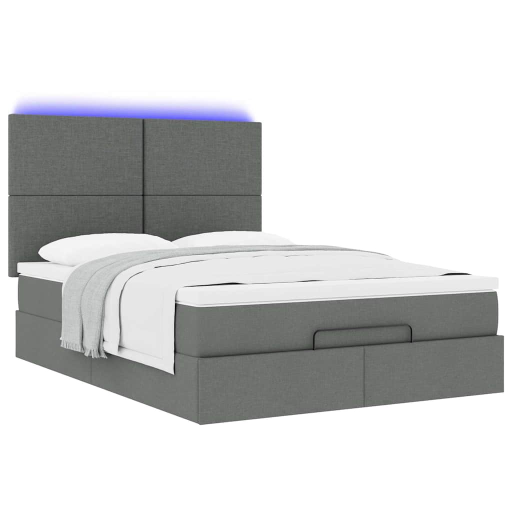 Ottoman-Bett mit Matratze & LEDs Dunkelgrau 140x190 cm Stoff