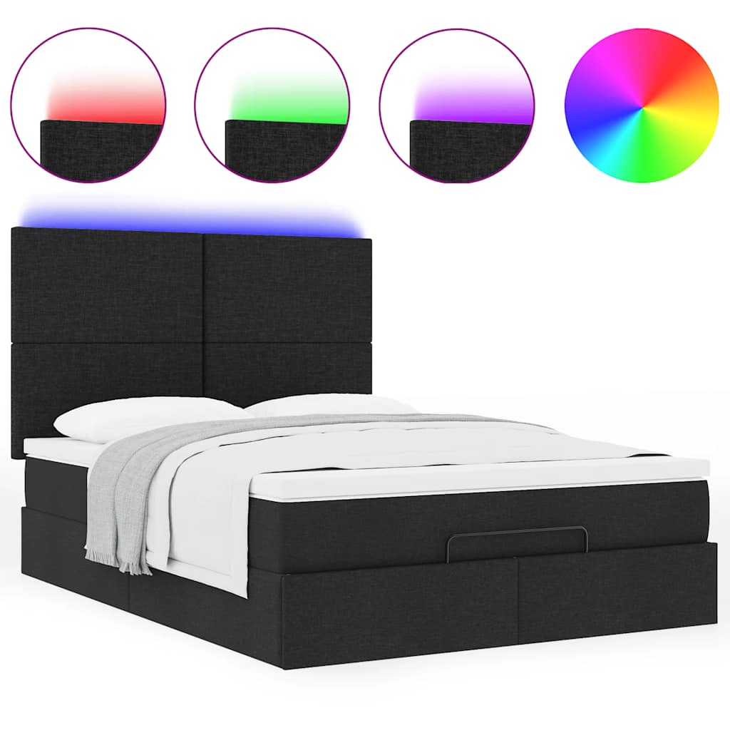 Ottoman-Bett mit Matratze & LEDs Schwarz 140x200 cm Stoff