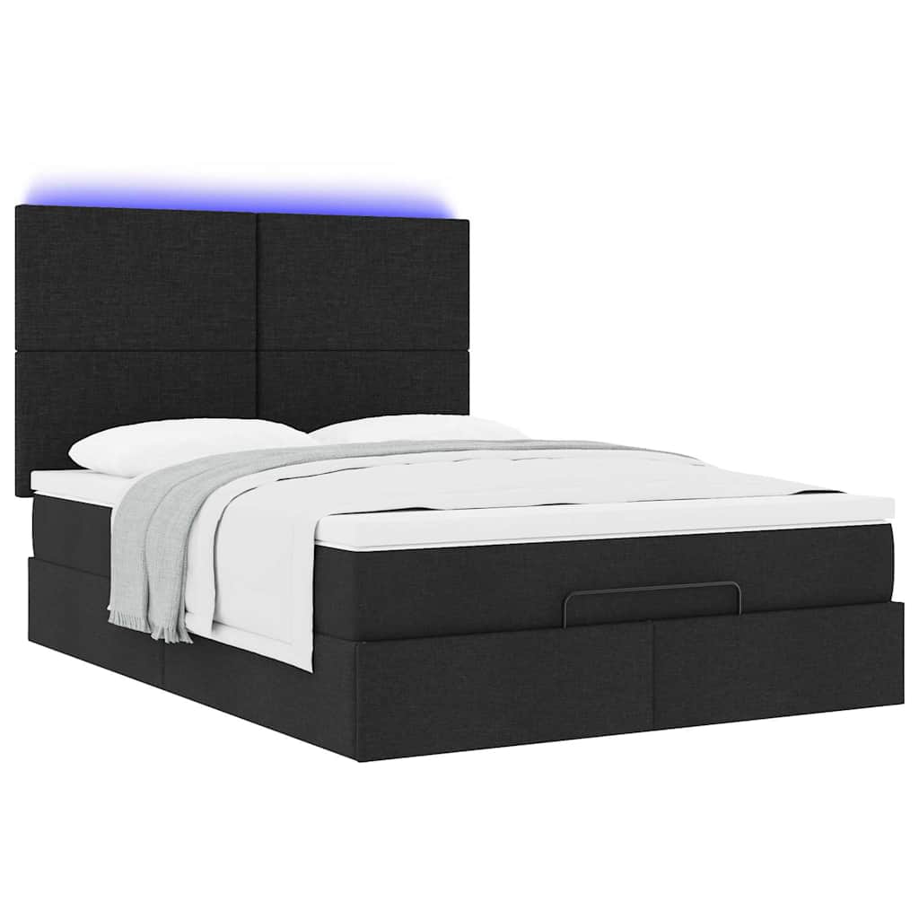Ottoman-Bett mit Matratze & LEDs Schwarz 140x200 cm Stoff