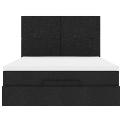 Ottoman-Bett mit Matratze & LEDs Schwarz 140x200 cm Stoff
