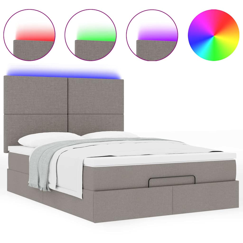 Ottoman-Bett mit Matratze & LEDs Taupe 140x200 cm Stoff