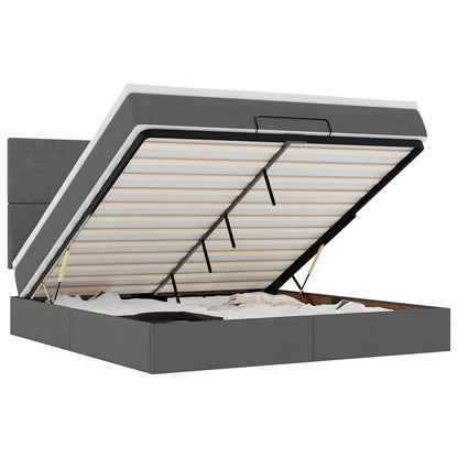Ottoman-Bett mit Matratze & LEDs Dunkelgrau 160x200 cm Stoff