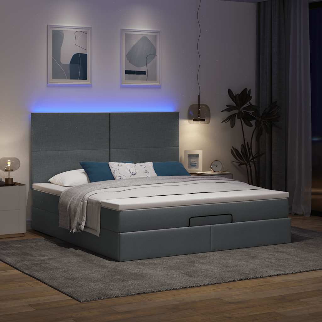 Ottoman-Bett mit Matratze & LEDs Dunkelgrau 160x200 cm Stoff