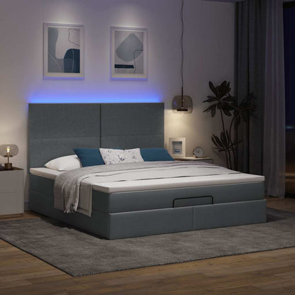 Ottoman-Bett mit Matratze & LEDs Dunkelgrau 160x200 cm Stoff