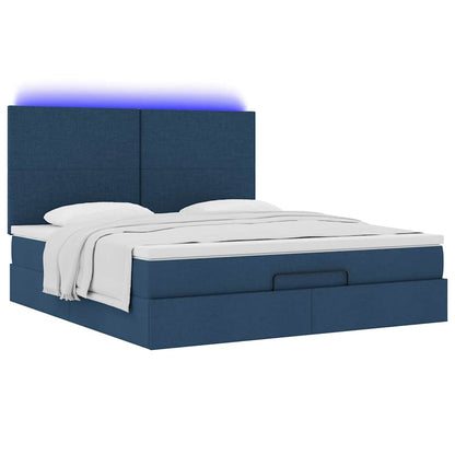 Ottoman-Bett mit Matratze & LEDs Blau 160x200 cm Stoff