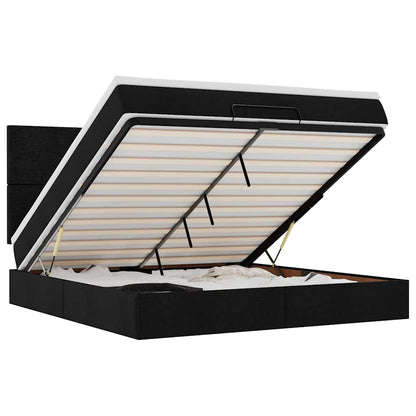 Ottoman-Bett mit Matratze & LEDs Schwarz 180x200 cm Stoff