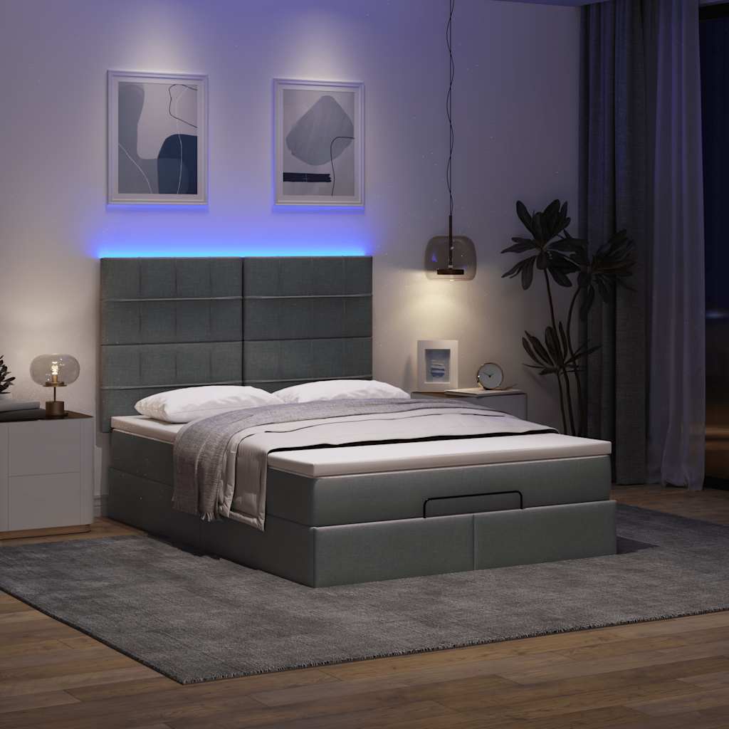 Ottoman-Bett mit Matratze & LEDs Dunkelgrau 140x190 cm Stoff