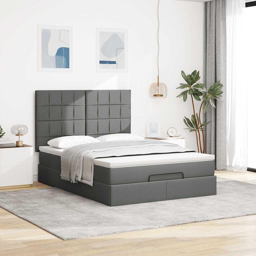 Ottoman-Bett mit Matratze & LEDs Dunkelgrau 140x190 cm Stoff