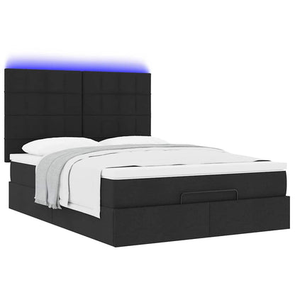 Ottoman-Bett mit Matratze & LEDs Schwarz 140x190 cm Stoff