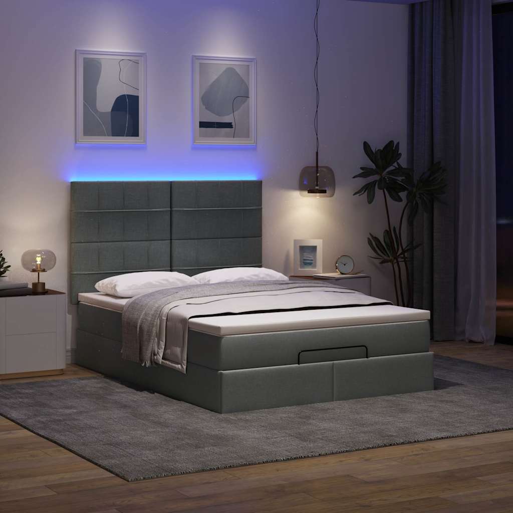 Ottoman-Bett mit Matratze & LEDs Dunkelgrau 140x200 cm Stoff