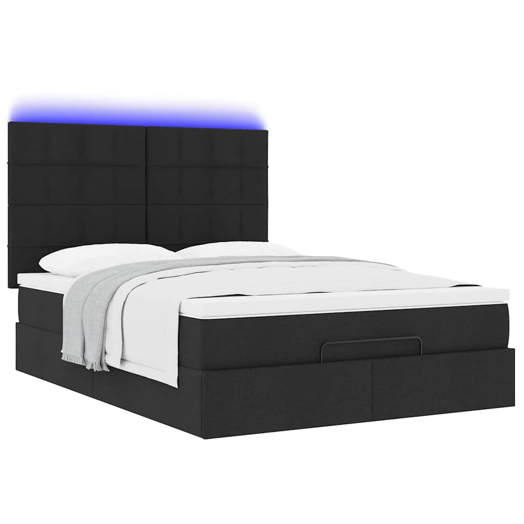 Ottoman-Bett mit Matratze & LEDs Schwarz 140x200 cm Stoff