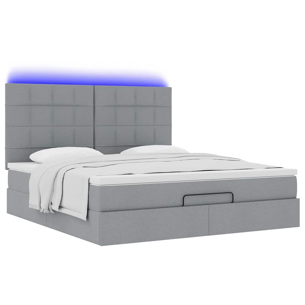Ottoman-Bett mit Matratze & LEDs Hellgrau 160x200 cm Stoff