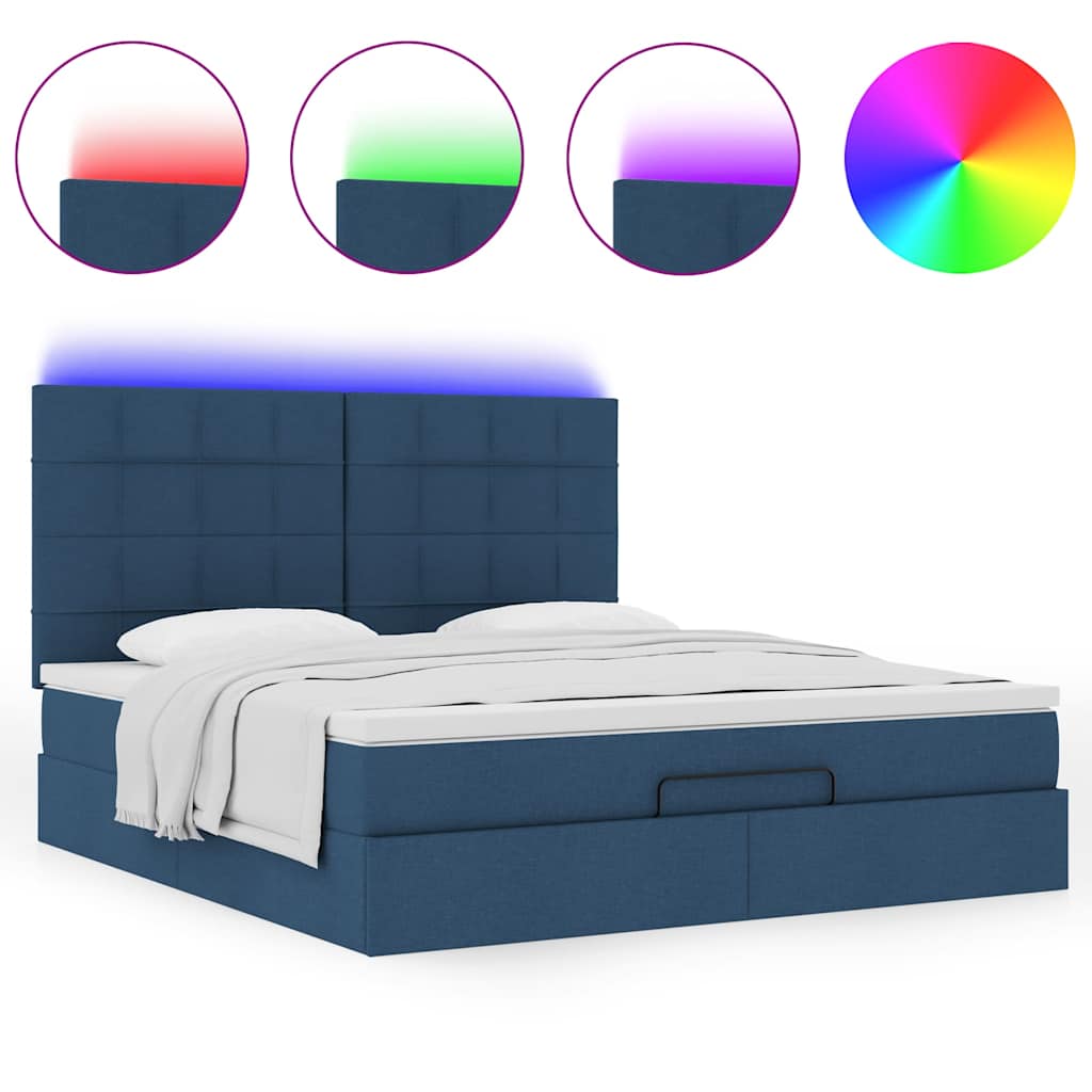 Ottoman-Bett mit Matratze & LEDs Blau 160x200 cm Stoff