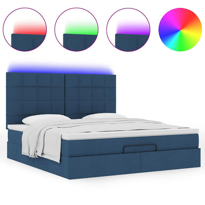 Ottoman-Bett mit Matratze & LEDs Blau 160x200 cm Stoff