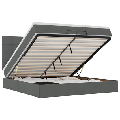 Ottoman-Bett mit Matratzen & LEDs Dunkelgrau 200x200 cm Stoff