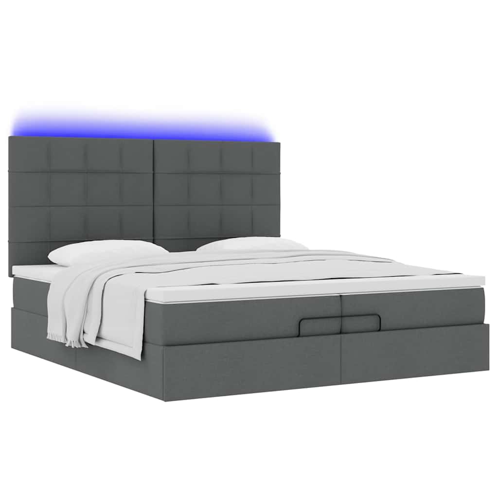 Ottoman-Bett mit Matratzen & LEDs Dunkelgrau 200x200 cm Stoff