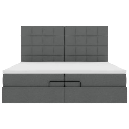 Ottoman-Bett mit Matratzen & LEDs Dunkelgrau 200x200 cm Stoff