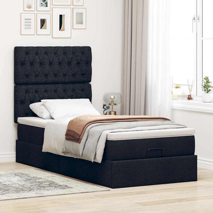 Ottoman-Bett mit Matratze & LEDs Schwarz 90x190 cm Stoff