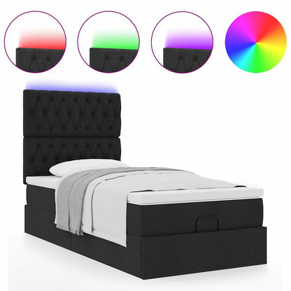 Ottoman-Bett mit Matratze & LEDs Schwarz 90x190 cm Stoff