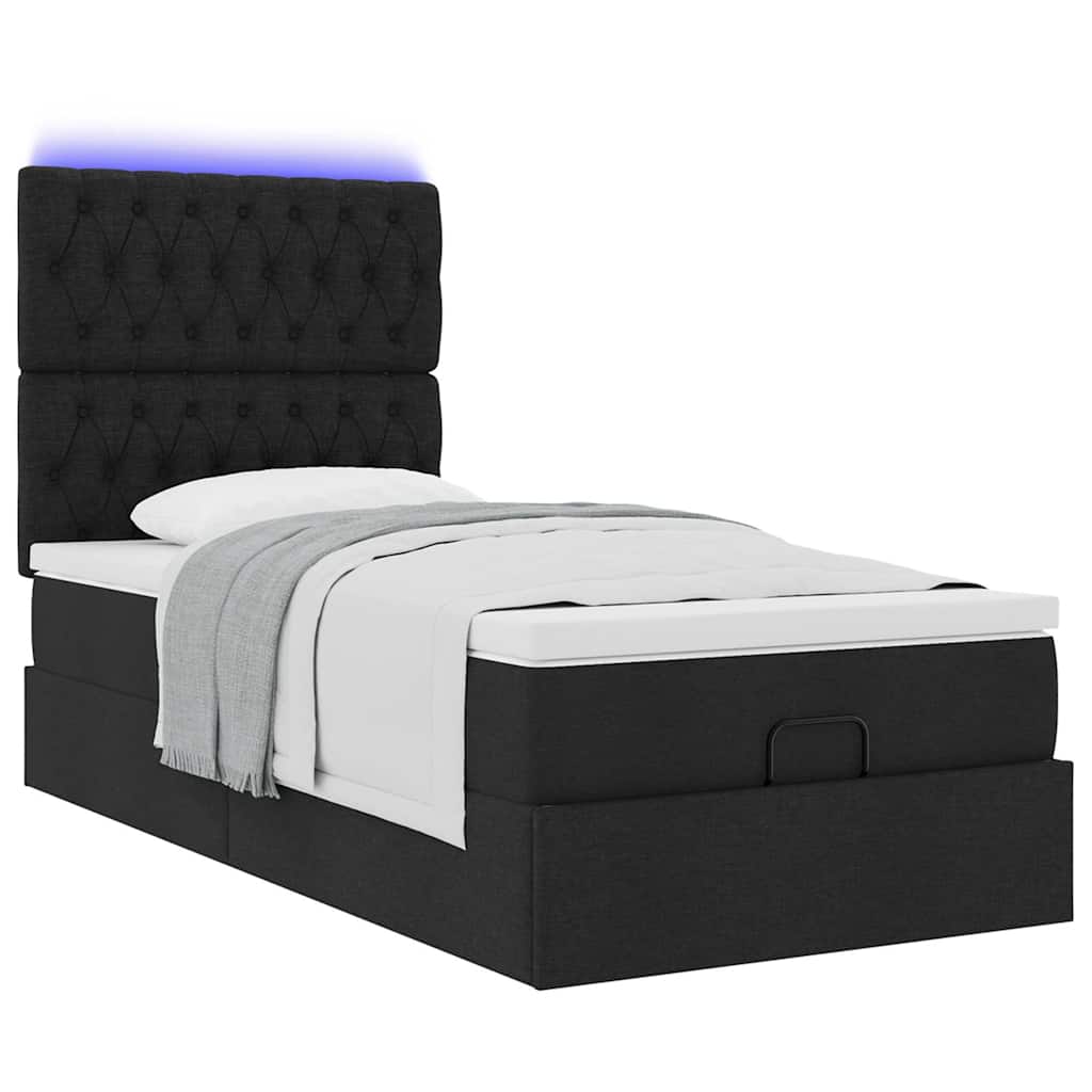 Ottoman-Bett mit Matratze & LEDs Schwarz 90x190 cm Stoff