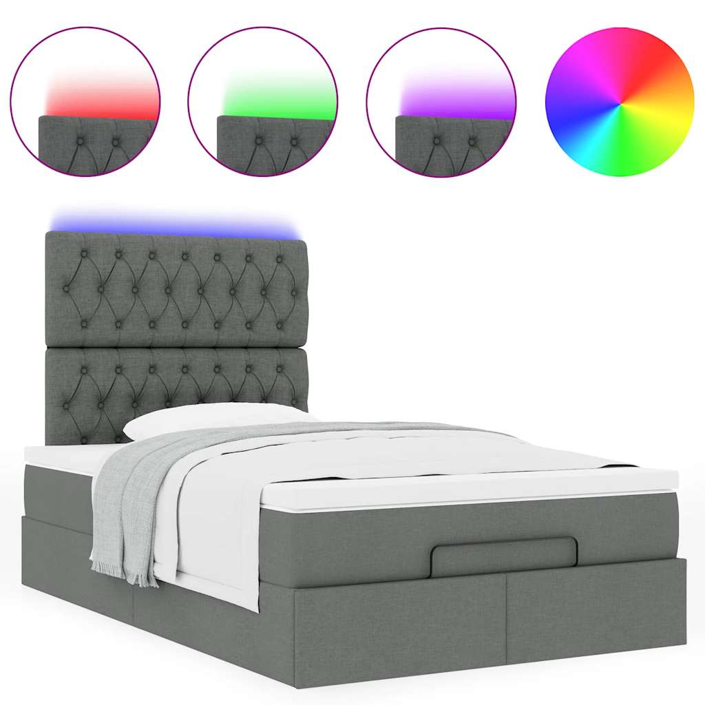 Ottoman-Bett mit Matratze & LEDs Dunkelgrau 120x190 cm Stoff