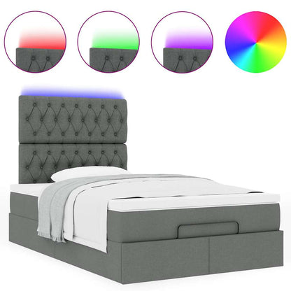 Ottoman-Bett mit Matratze & LEDs Dunkelgrau 120x190 cm Stoff