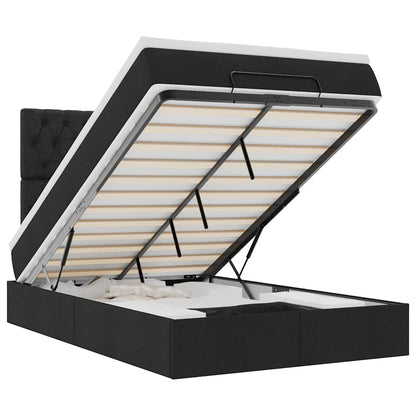 Ottoman-Bett mit Matratze & LEDs Schwarz 120x190 cm Stoff