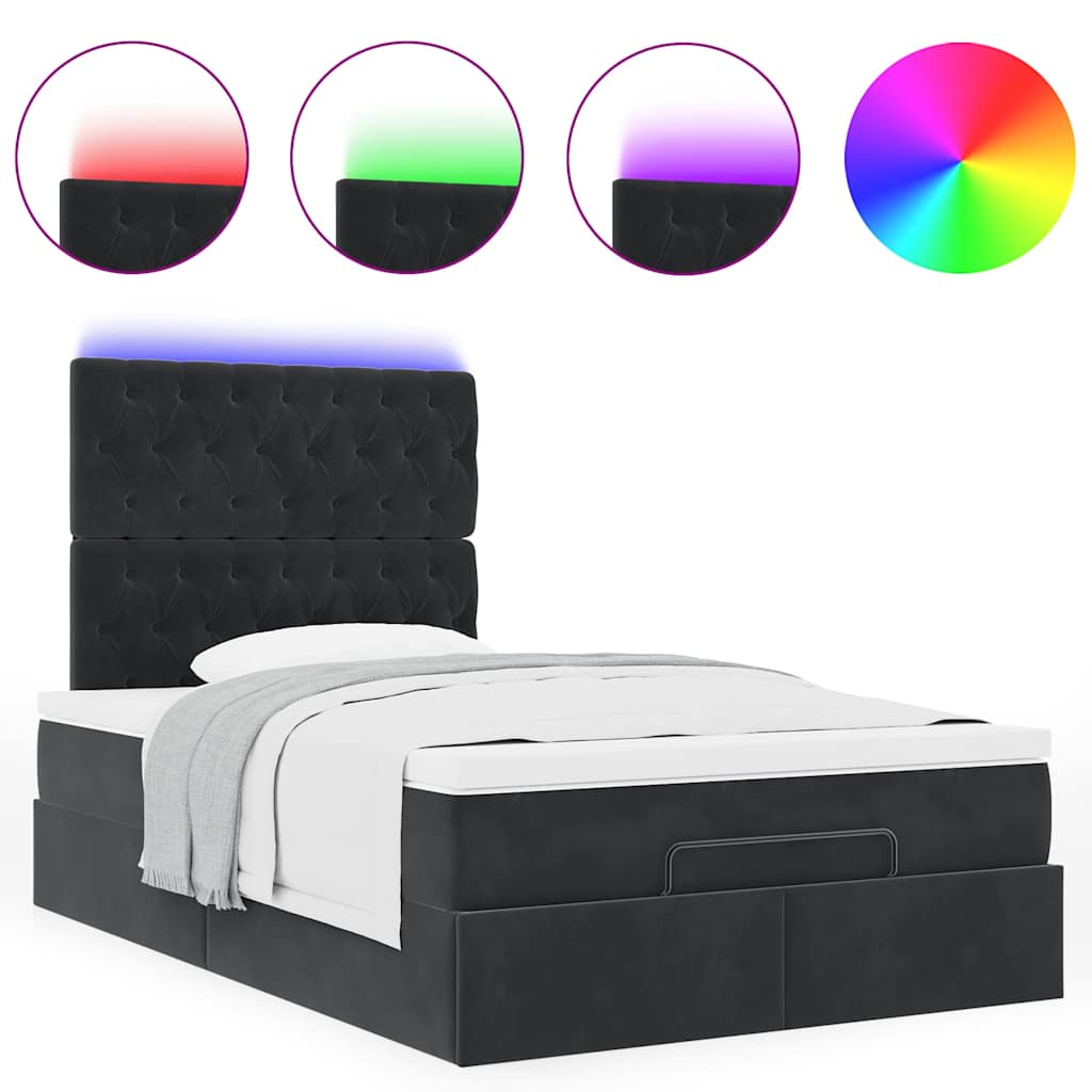 Ottoman-Bett mit Matratze & LEDs Schwarz 120x190 cm Stoff