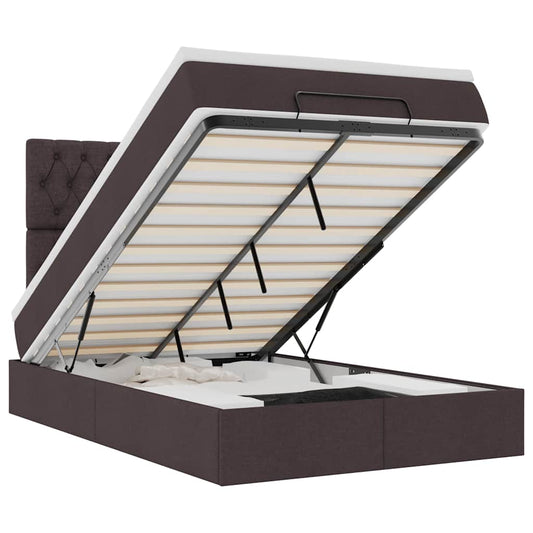 Ottoman-Bett mit Matratze & LEDs Dunkelbraun 120x190 cm Stoff