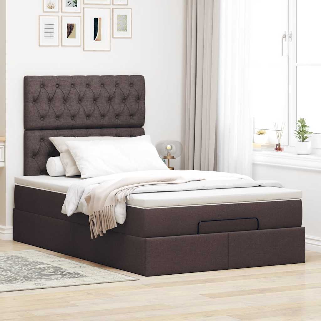 Ottoman-Bett mit Matratze & LEDs Dunkelbraun 120x190 cm Stoff