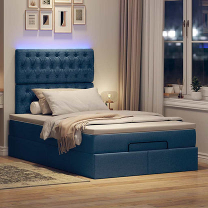 Ottoman-Bett mit Matratze & LEDs Blau 120x200 cm Stoff