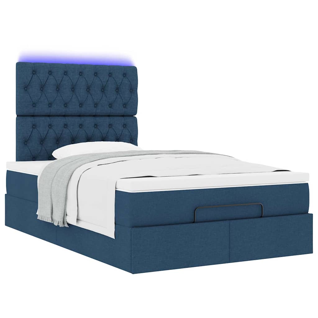 Ottoman-Bett mit Matratze & LEDs Blau 120x200 cm Stoff