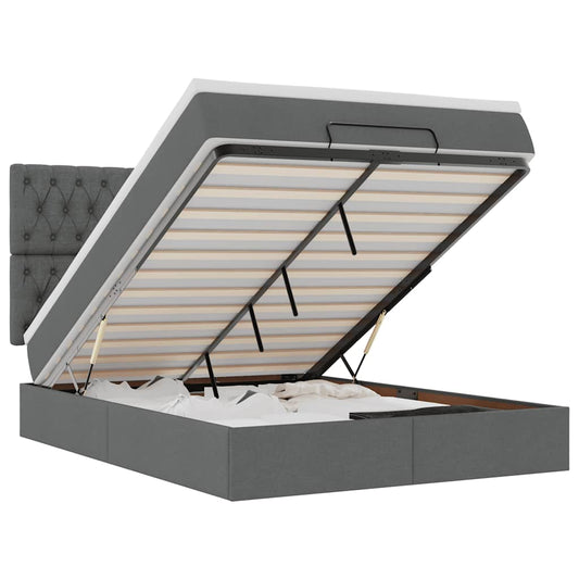 Ottoman-Bett mit Matratze & LEDs Dunkelgrau 140x190 cm Stoff