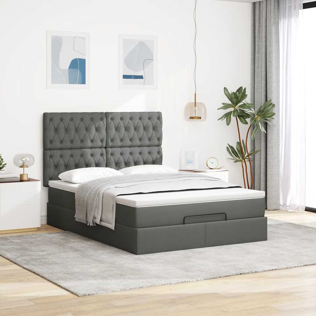 Ottoman-Bett mit Matratze & LEDs Dunkelgrau 140x190 cm Stoff