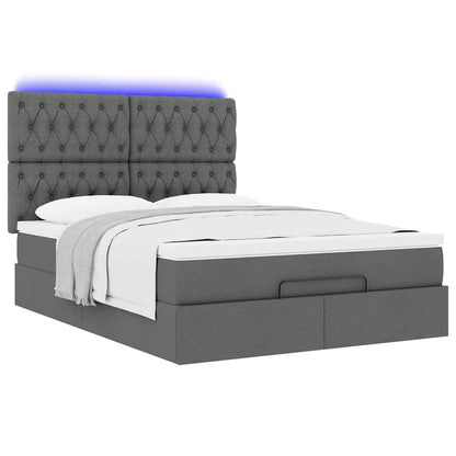 Ottoman-Bett mit Matratze & LEDs Dunkelgrau 140x190 cm Stoff