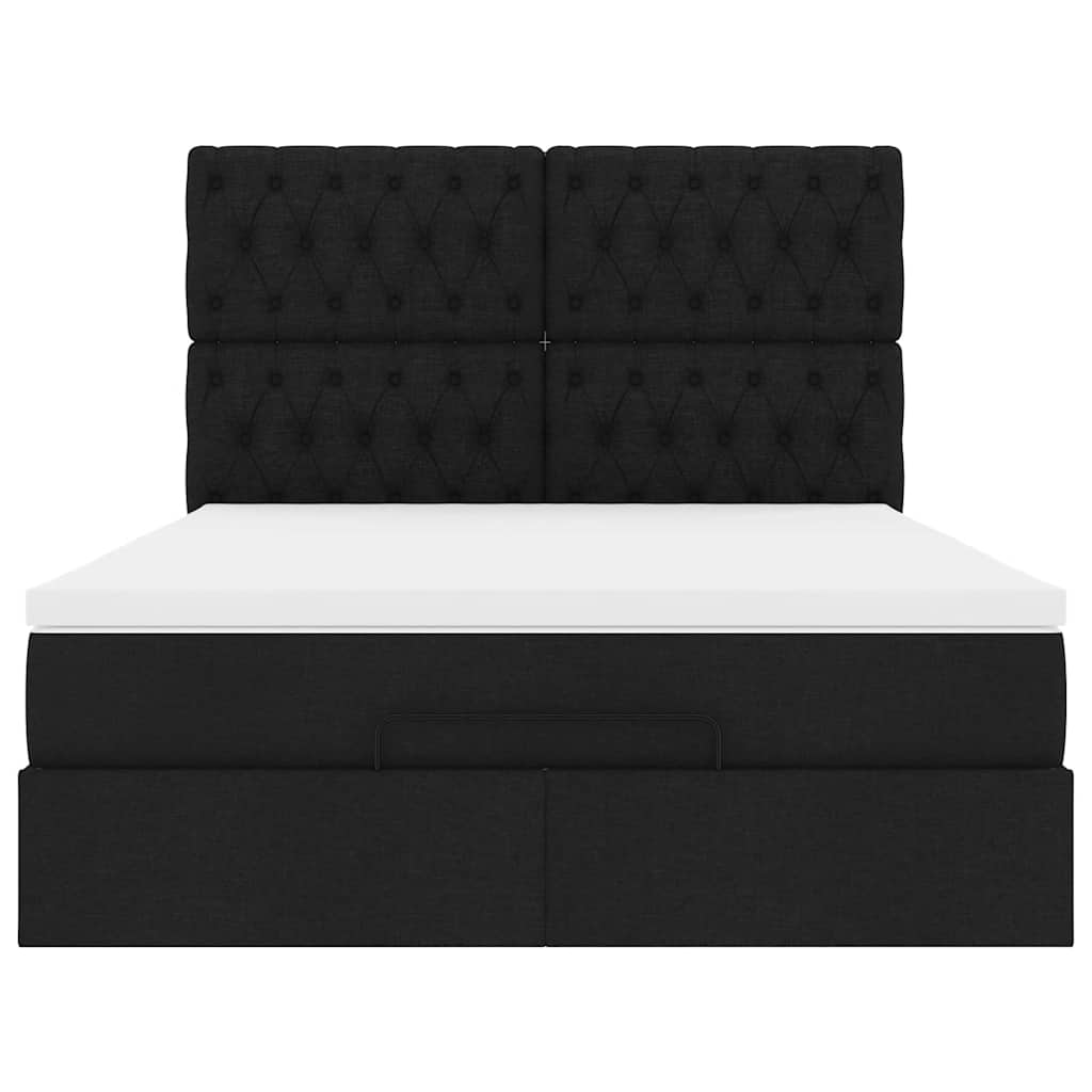 Ottoman-Bett mit Matratze & LEDs Schwarz 140x190 cm Stoff