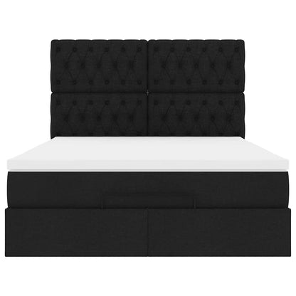Ottoman-Bett mit Matratze & LEDs Schwarz 140x190 cm Stoff