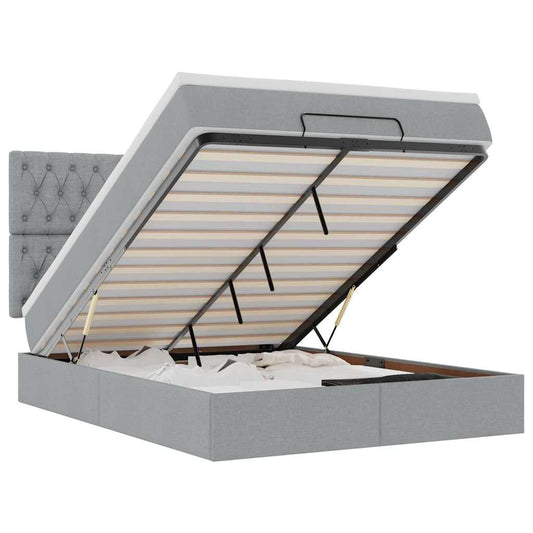 Ottoman-Bett mit Matratze & LEDs Hellgrau 140x200 cm Stoff