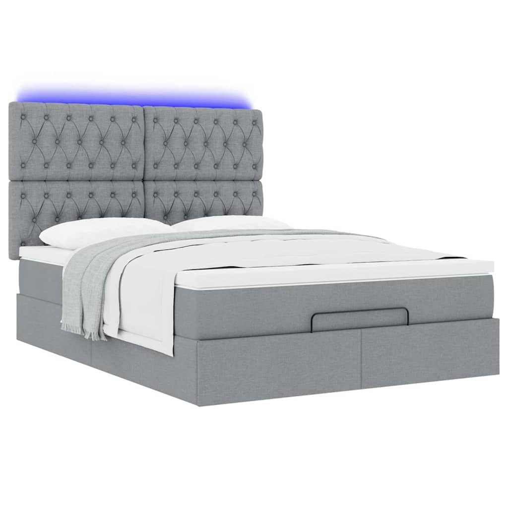 Ottoman-Bett mit Matratze & LEDs Hellgrau 140x200 cm Stoff